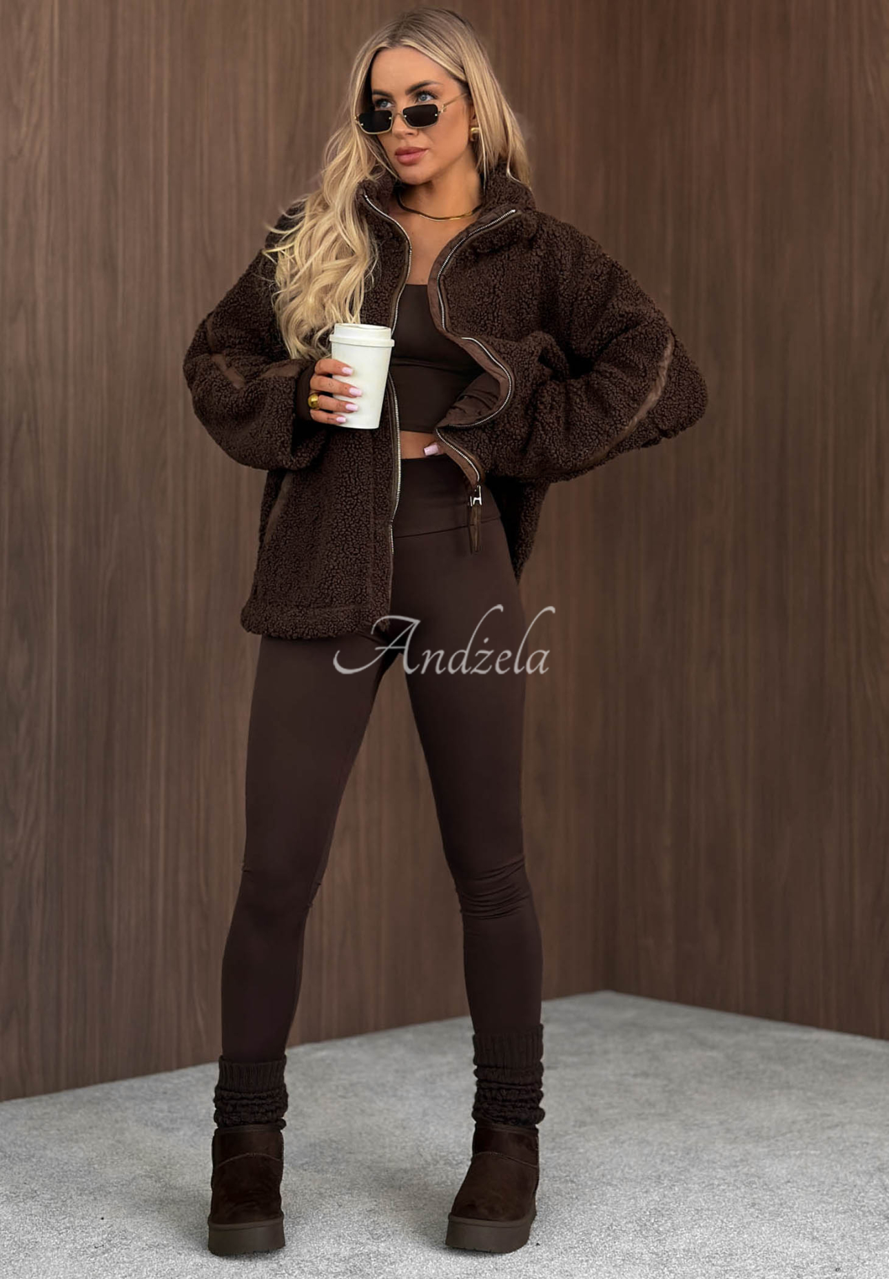 Geacă tip sherpa din imitație de lână de miel, cu guler înalt Cozy Darling