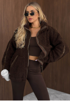 Geacă kożuszek sherpa z kołnierzem Cozy Darling ciocolatie
