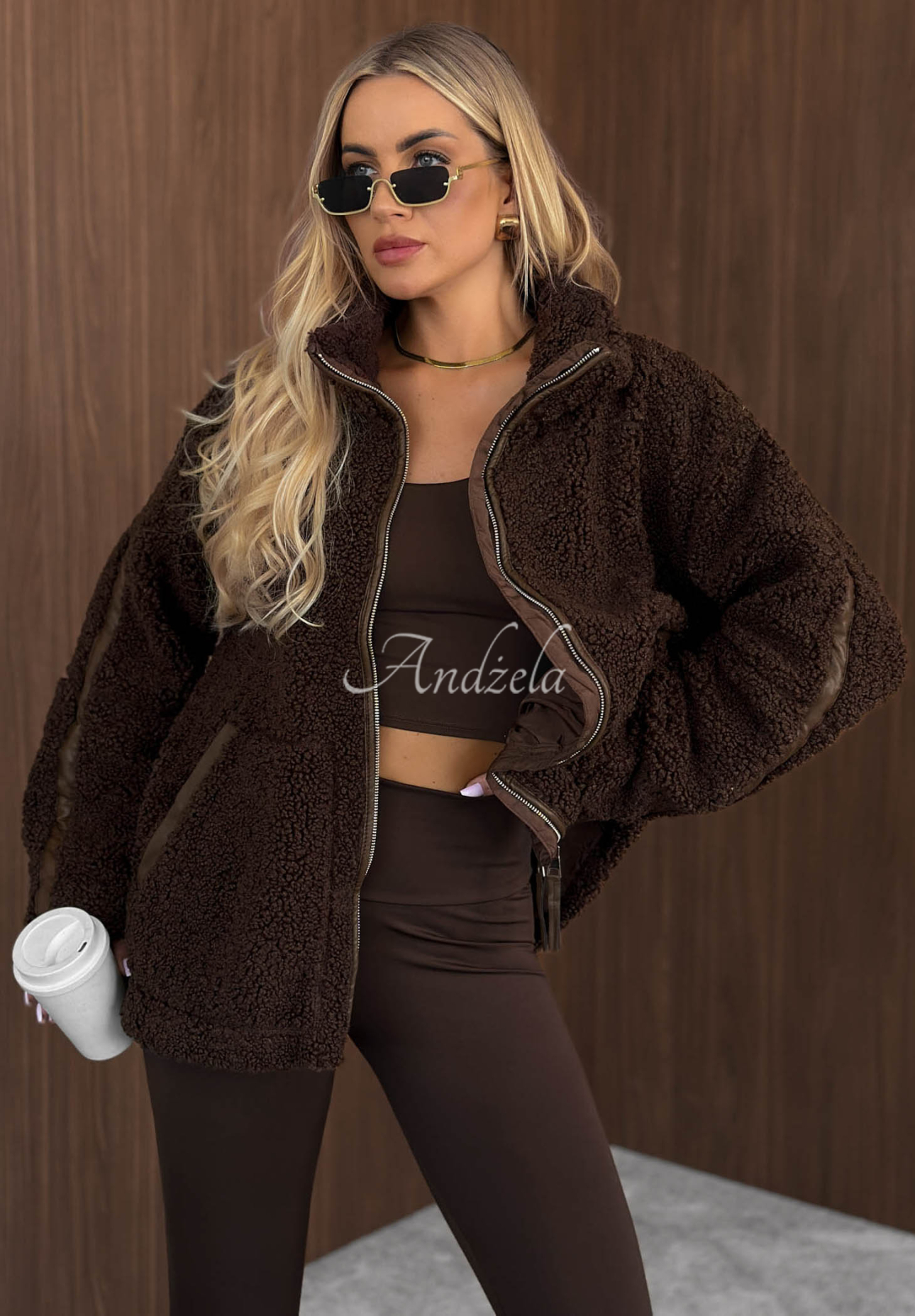 Geacă tip sherpa din imitație de lână de miel, cu guler înalt Cozy Darling