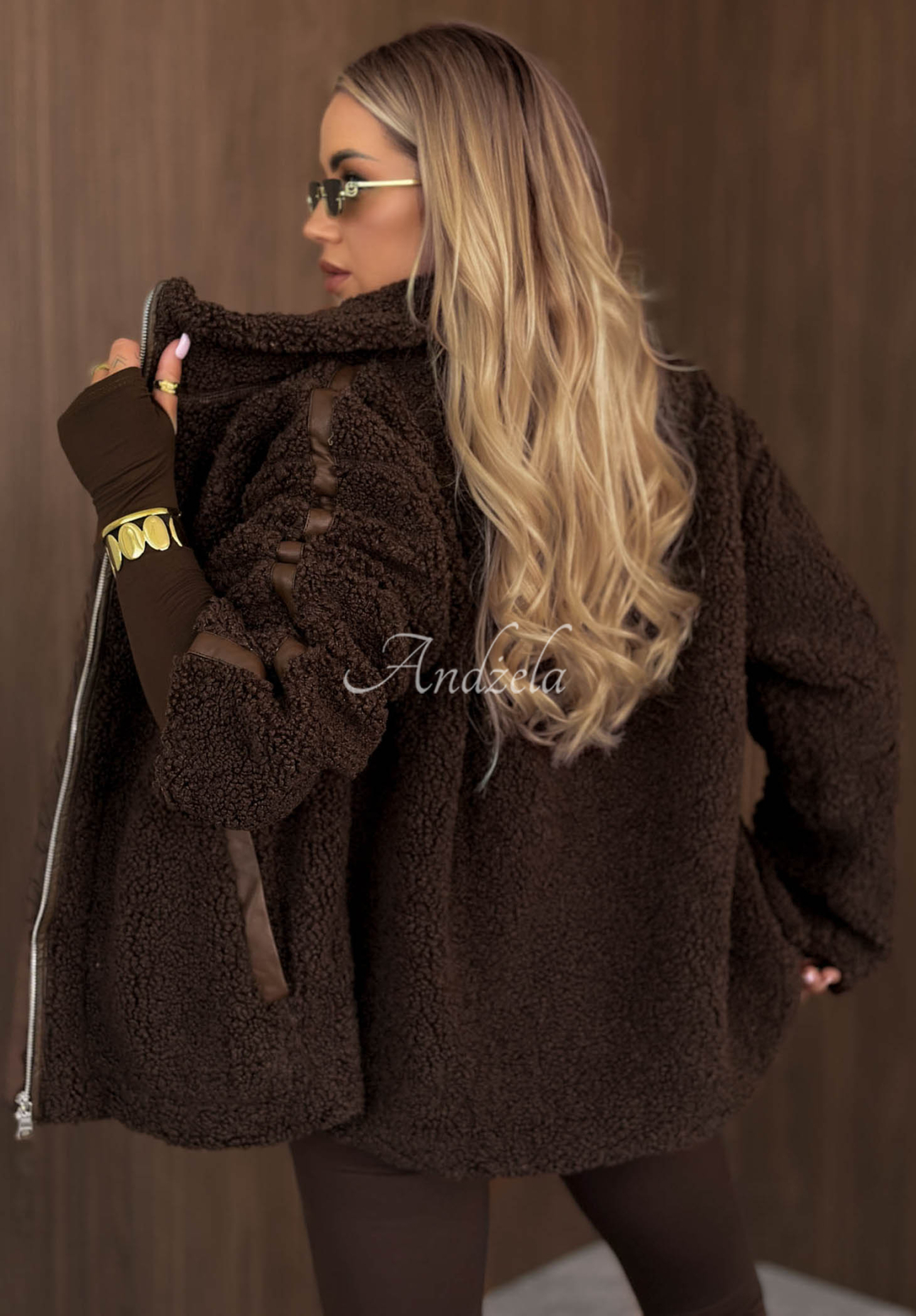 Geacă tip sherpa din imitație de lână de miel, cu guler înalt Cozy Darling