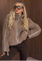 Geacă kożuszek sherpa z kołnierzem Cozy Darling ciocolatie