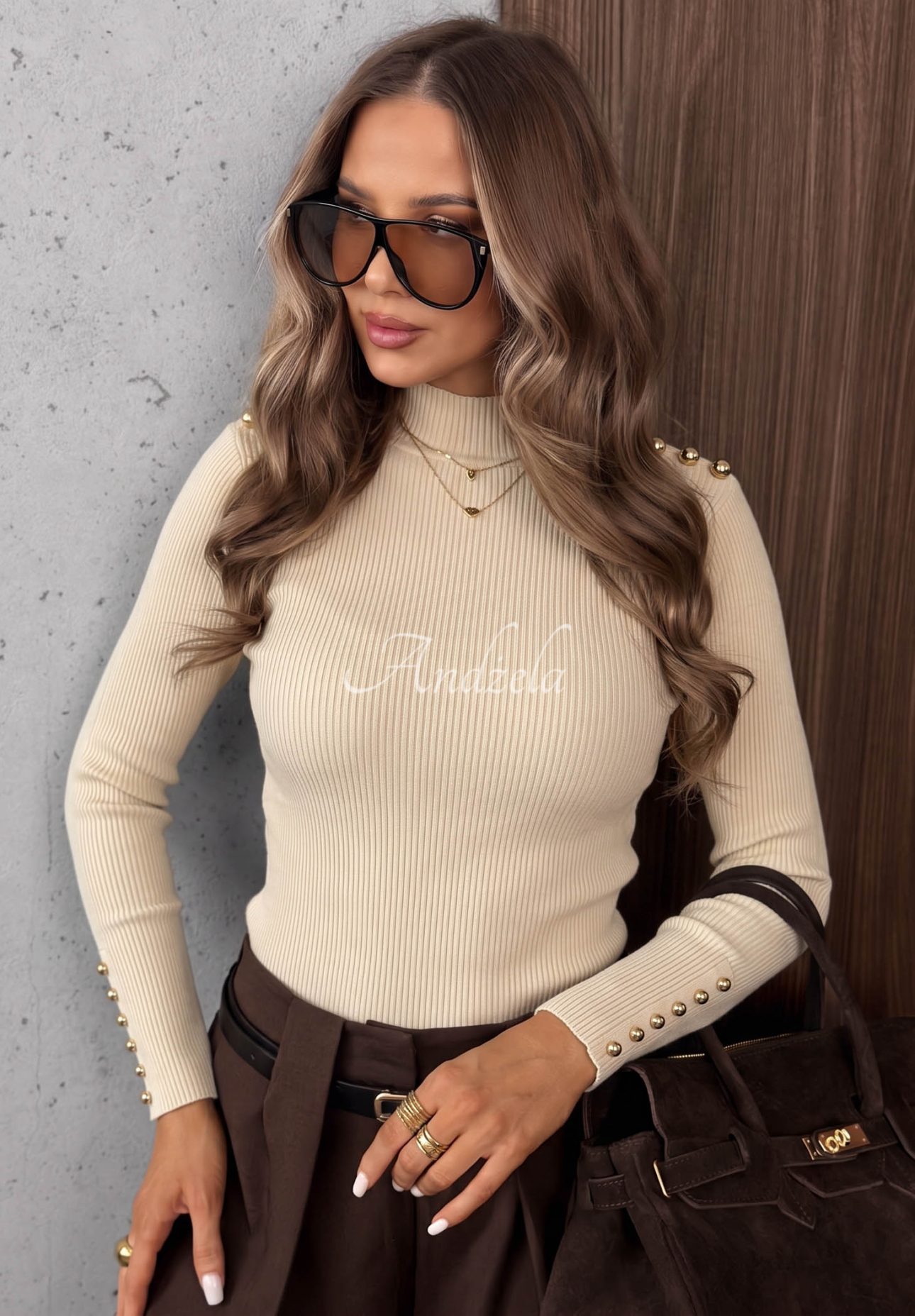 Bluză reiată din vâscoză cu mânecă lungă Essential Fit