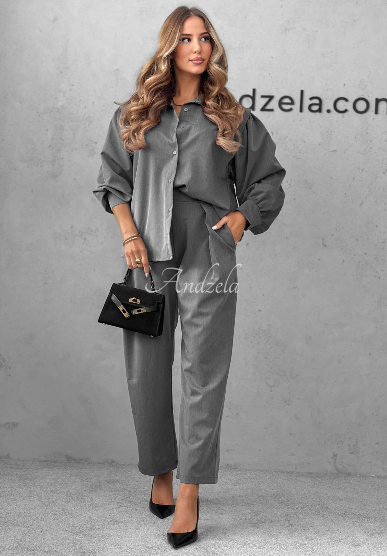 Compleu elegant din cămașă și pantaloni cu pliuri Modern Femme
