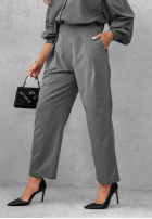Elegancki Compleu Cămașă i Pantaloni z zakładkami Modern Femme gri