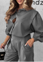 Elegancki Compleu Cămașă i Pantaloni z zakładkami Modern Femme gri