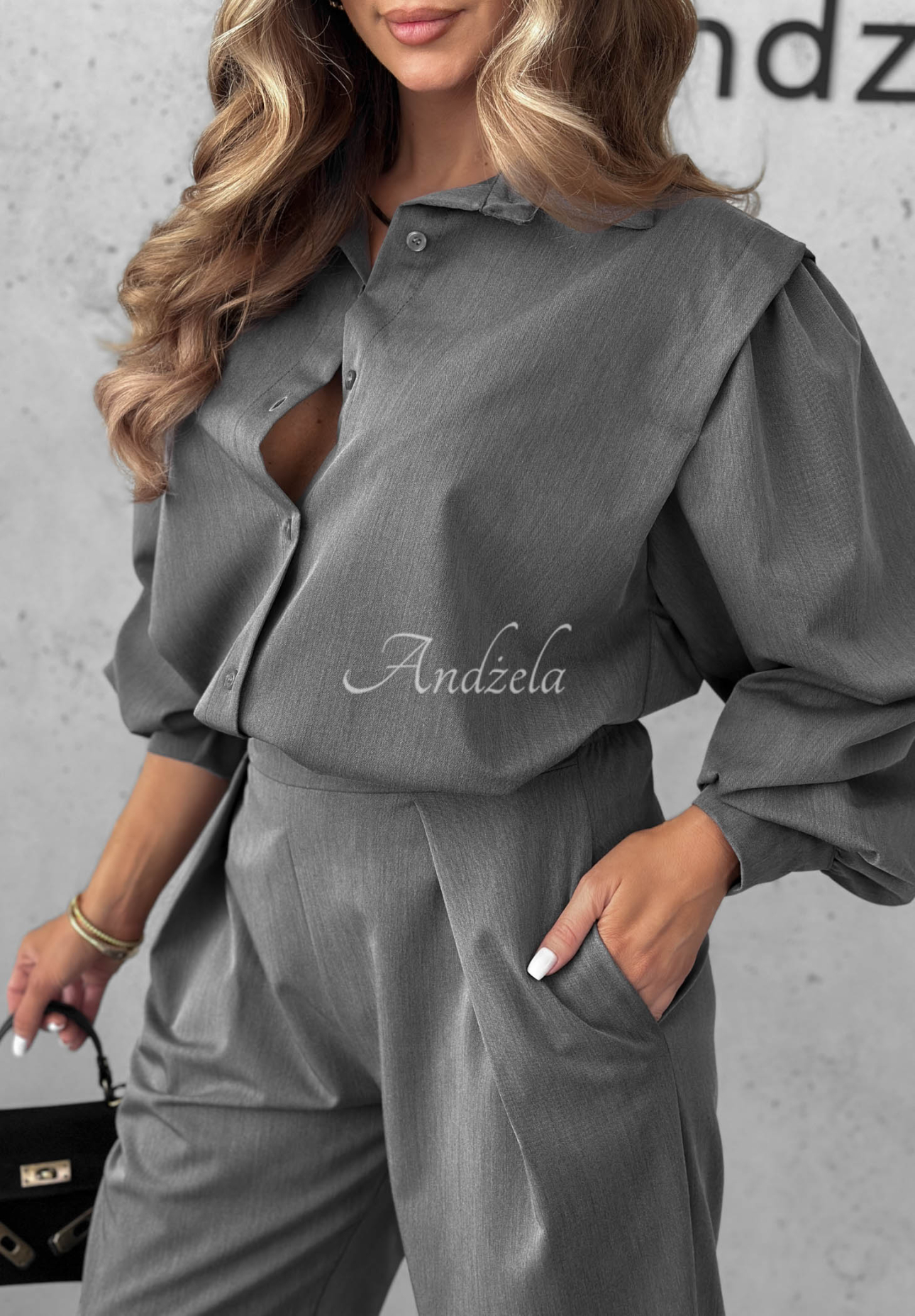 Compleu elegant din cămașă și pantaloni cu pliuri Modern Femme