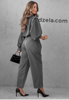 Elegancki Compleu Cămașă i Pantaloni z zakładkami Modern Femme gri