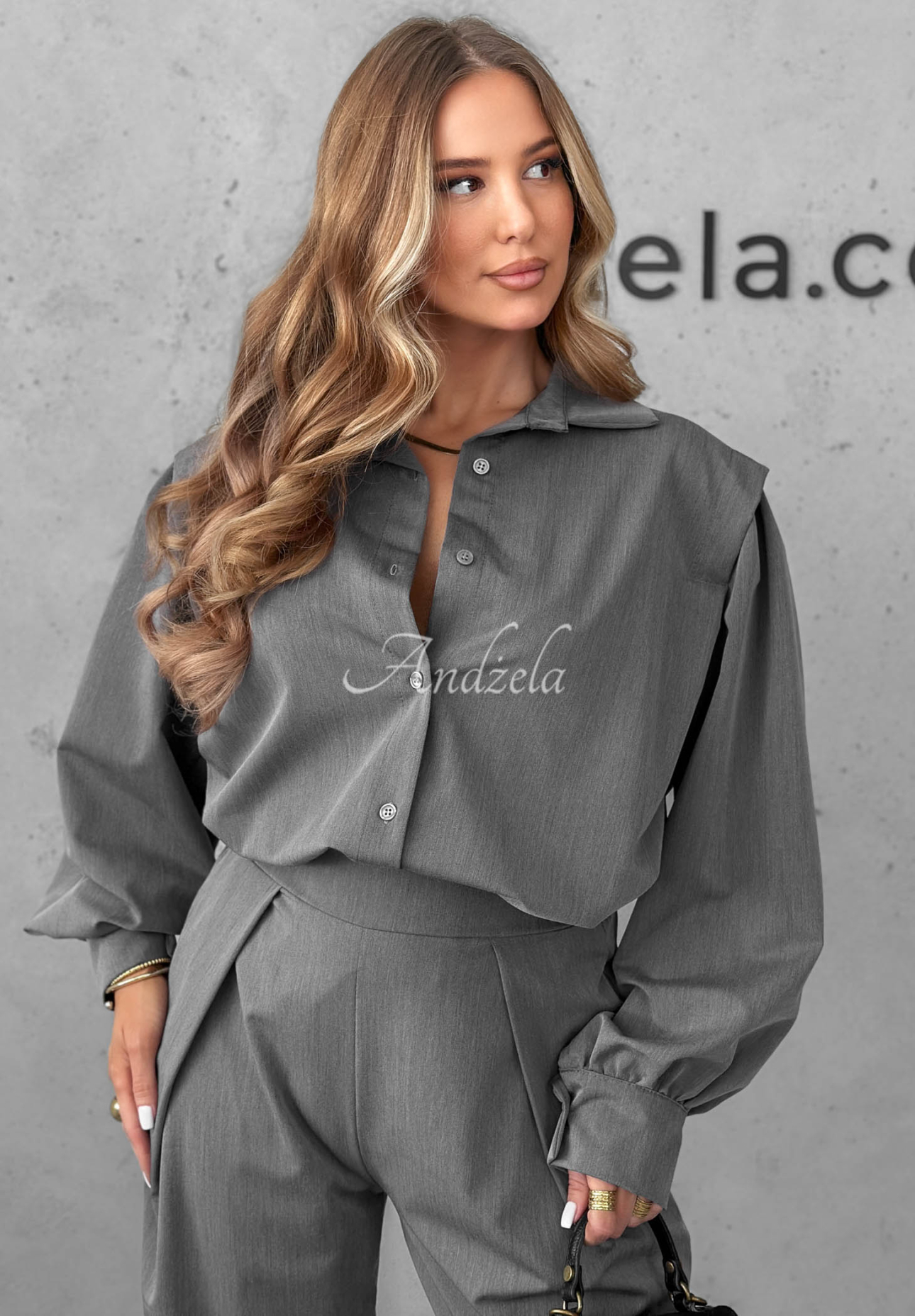 Compleu elegant din cămașă și pantaloni cu pliuri Modern Femme