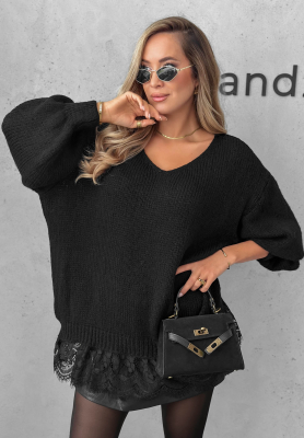 Pulover oversize cu dantelă, lână și vâscoză Dusky Clouds
