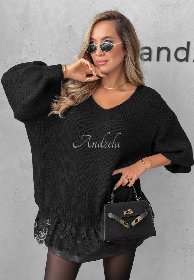 Pulover oversize cu dantelă, l&acirc;nă și v&acirc;scoză Dusky Clouds