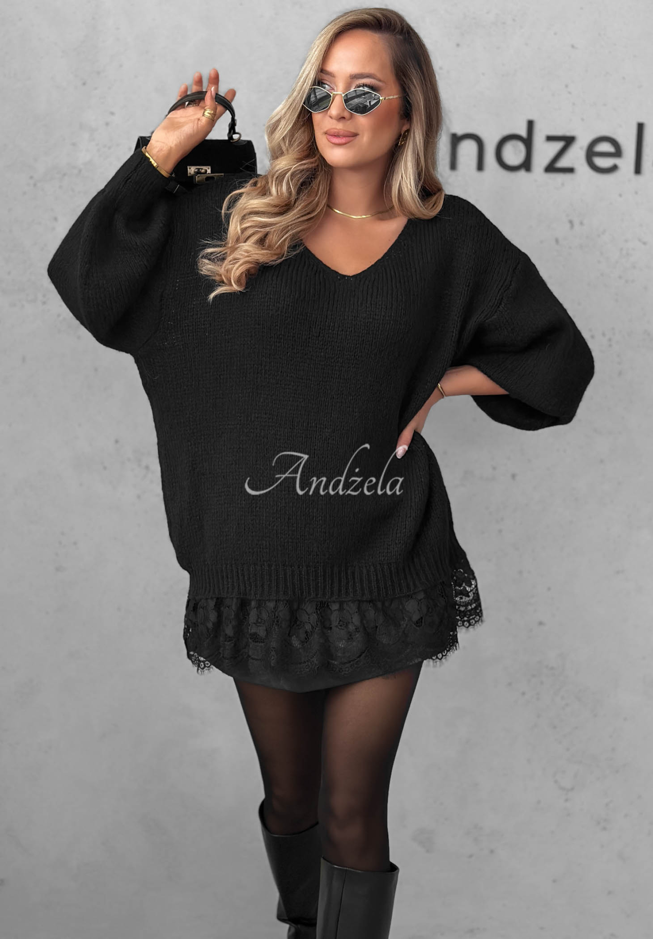Pulover oversize cu dantelă, lână și vâscoză Dusky Clouds