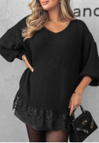 Pulover oversize z koronką Dusky Clouds rudy