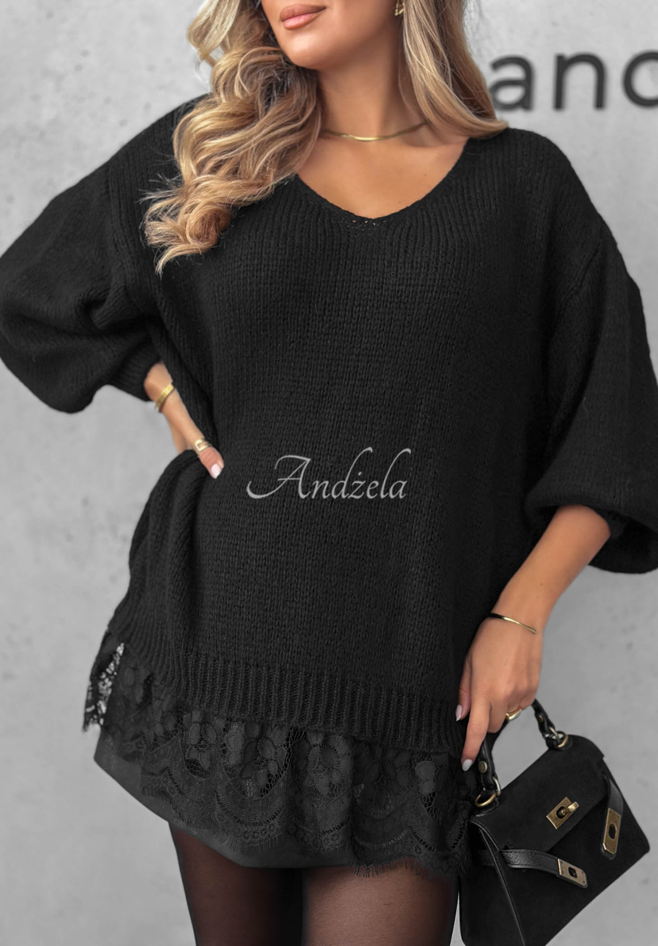Pulover oversize cu dantelă, lână și vâscoză Dusky Clouds