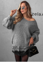 Pulover oversize z koronką Dusky Clouds rudy