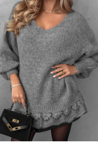 Pulover oversize z koronką Dusky Clouds rudy