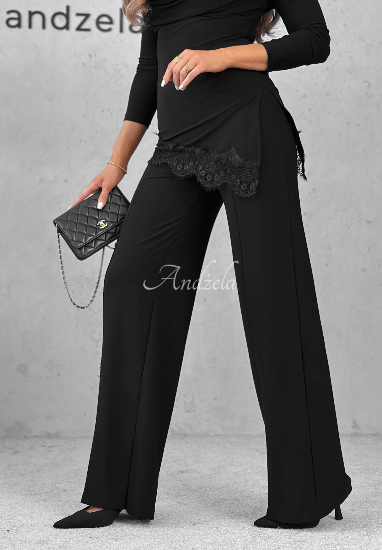 Compleu elegant bluză cu dantelă și pantaloni Boss Babe