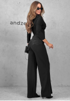 Elegancki Compleu Bluză z koronką i Pantaloni Boss Babe negru