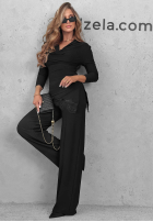 Elegancki Compleu Bluză z koronką i Pantaloni Boss Babe negru
