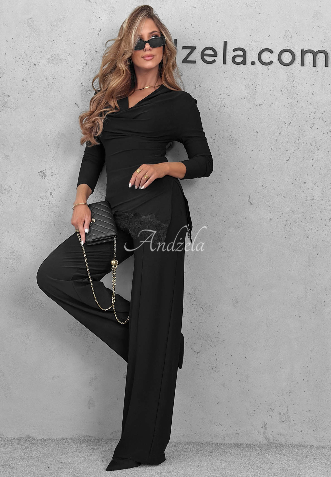Compleu elegant bluză cu dantelă și pantaloni Boss Babe