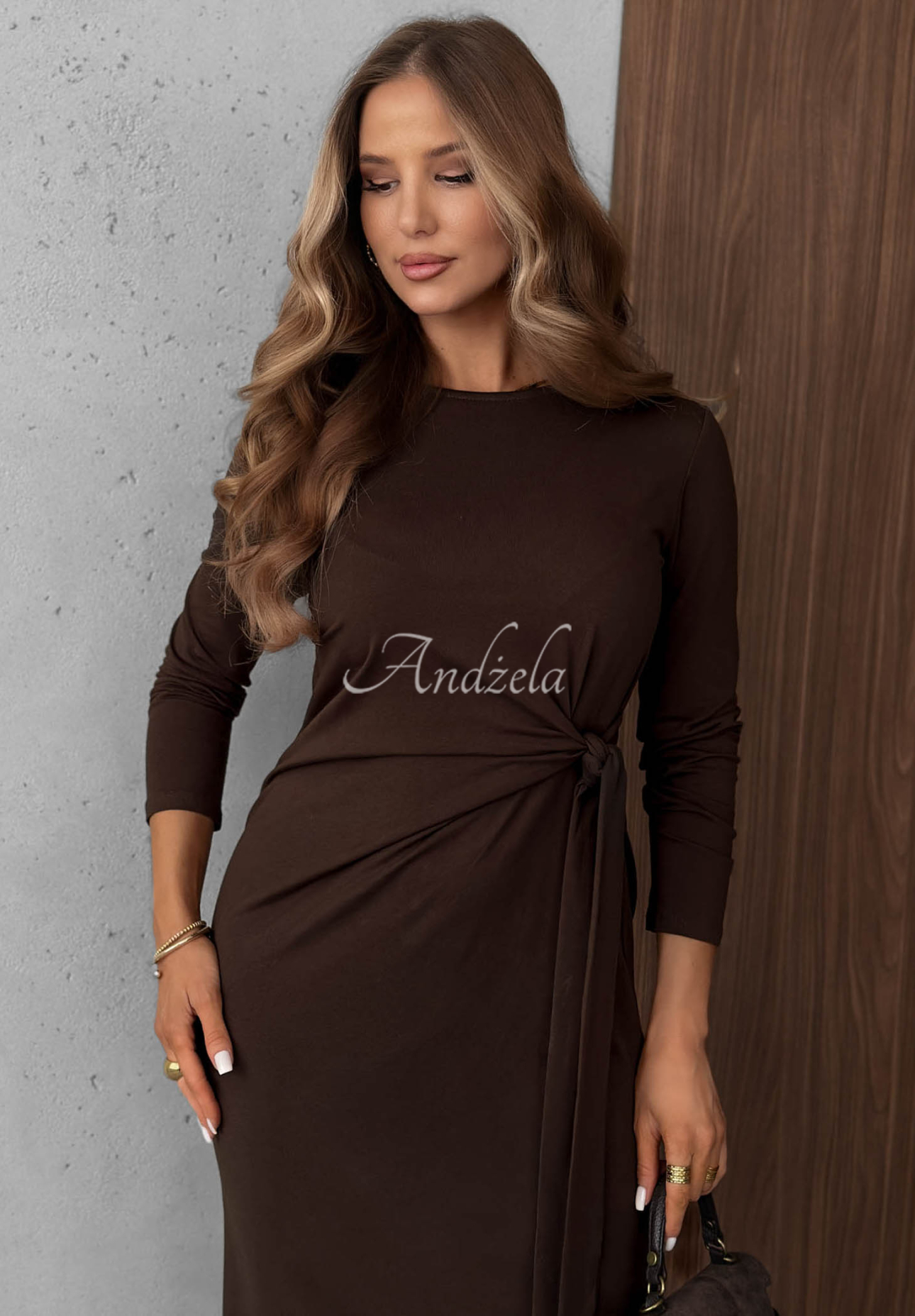 Rochie midi din bumbac, tip longsleeve, cu legare Misty Memories
