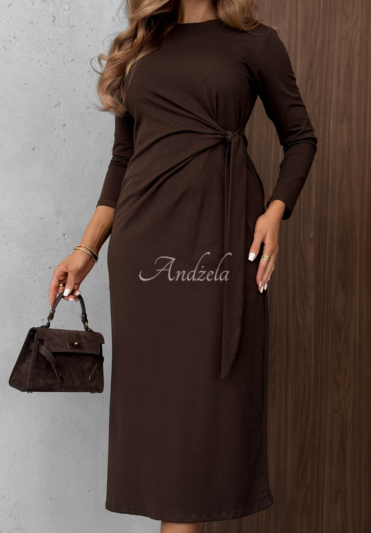 Rochie midi din bumbac, tip longsleeve, cu legare Misty Memories