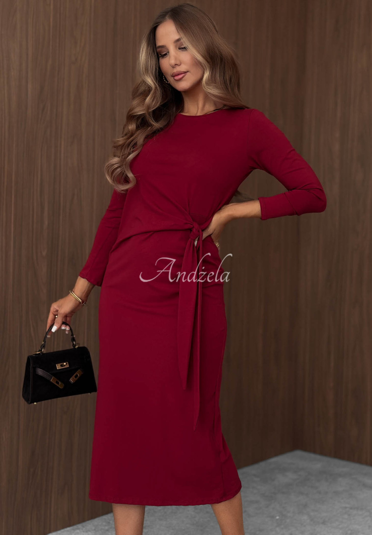 Rochie midi din bumbac, tip longsleeve, cu legare Misty Memories