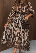 Rochie maxi cu model tip panteră z paskiem Autumn Lullaby bej