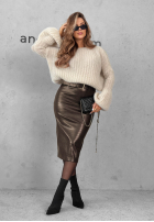 Skórzana Fustă midi z paskiem Simply Yours ciocolatie