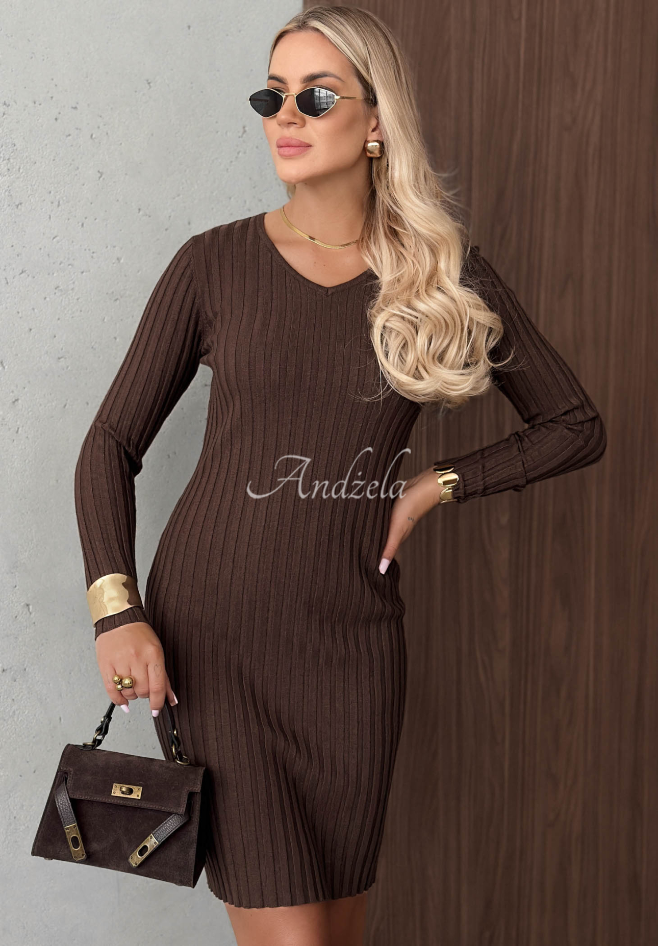Rochie mini cu striații, din vâscoză, tip longsleeve, cu decolteu Lost Romance