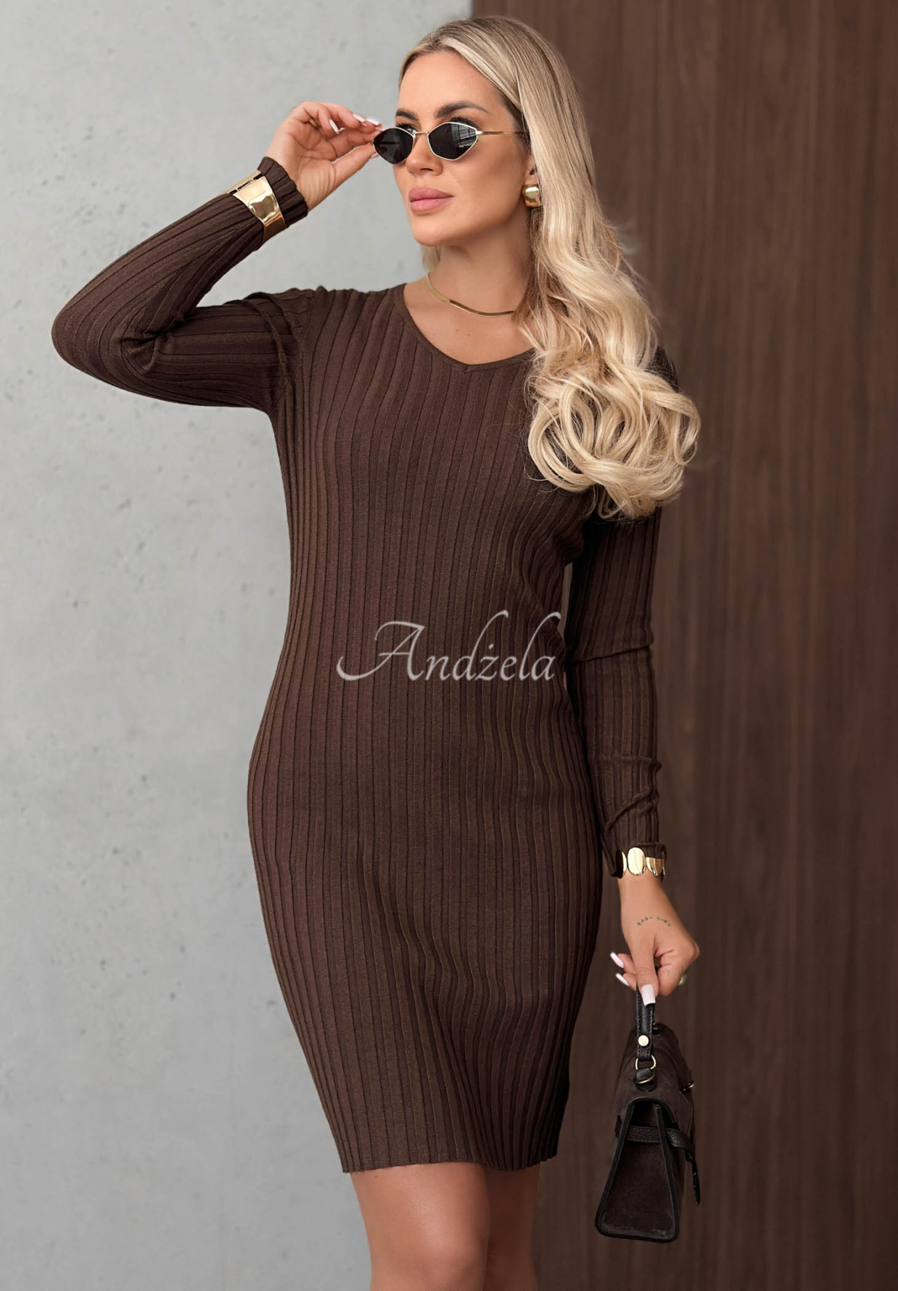 Rochie mini cu striații, din vâscoză, tip longsleeve, cu decolteu Lost Romance