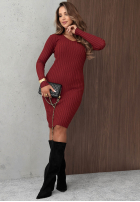 Prążkowana Rochie midi longsleeve z dekoltem Lost Romance bej