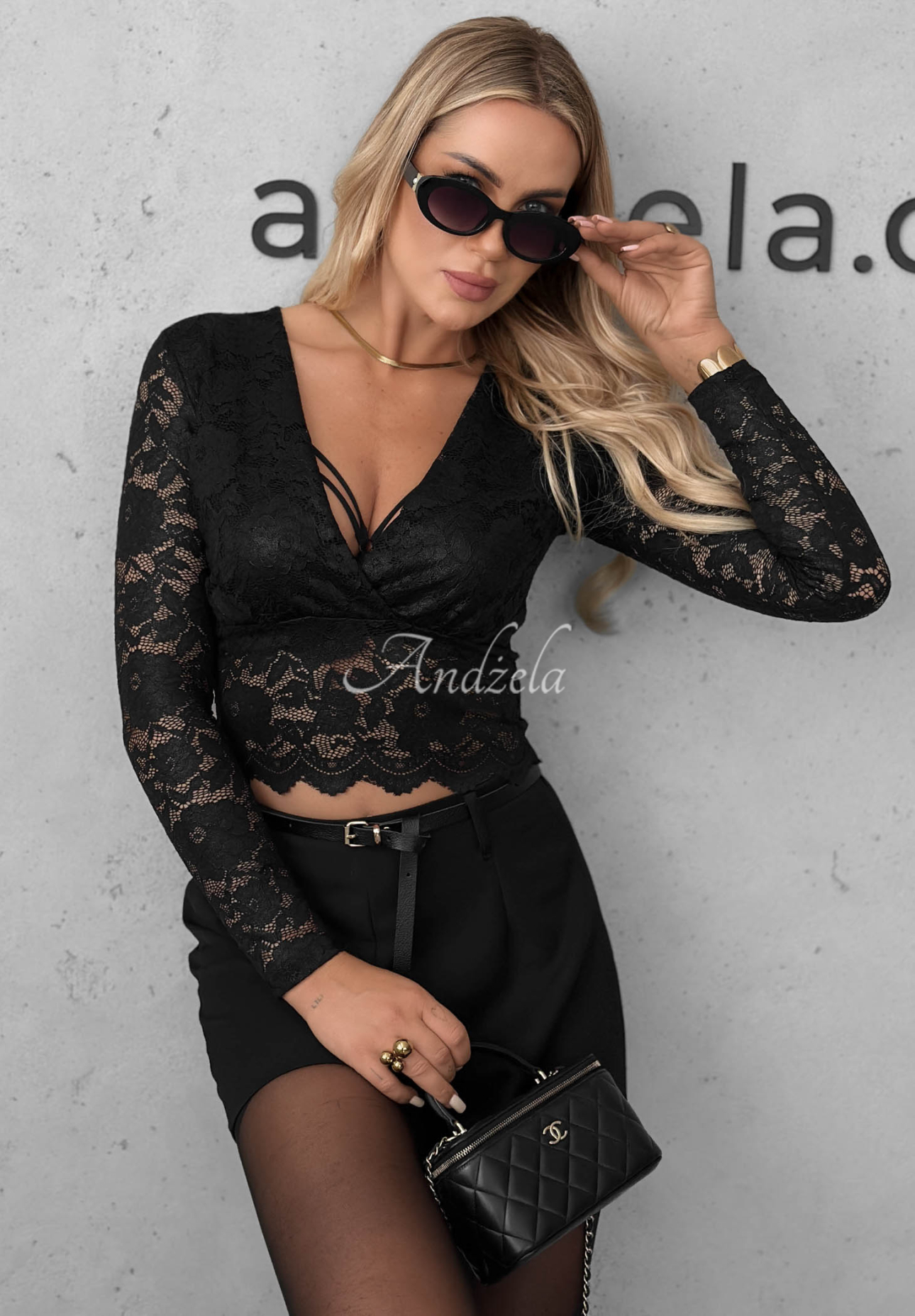 Bluză scurtă din dantelă, tip longsleeve Sweet Sin
