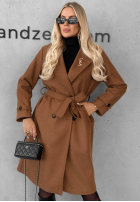 Długi Palton  z kołnierzem i paskiem Maple Street camel