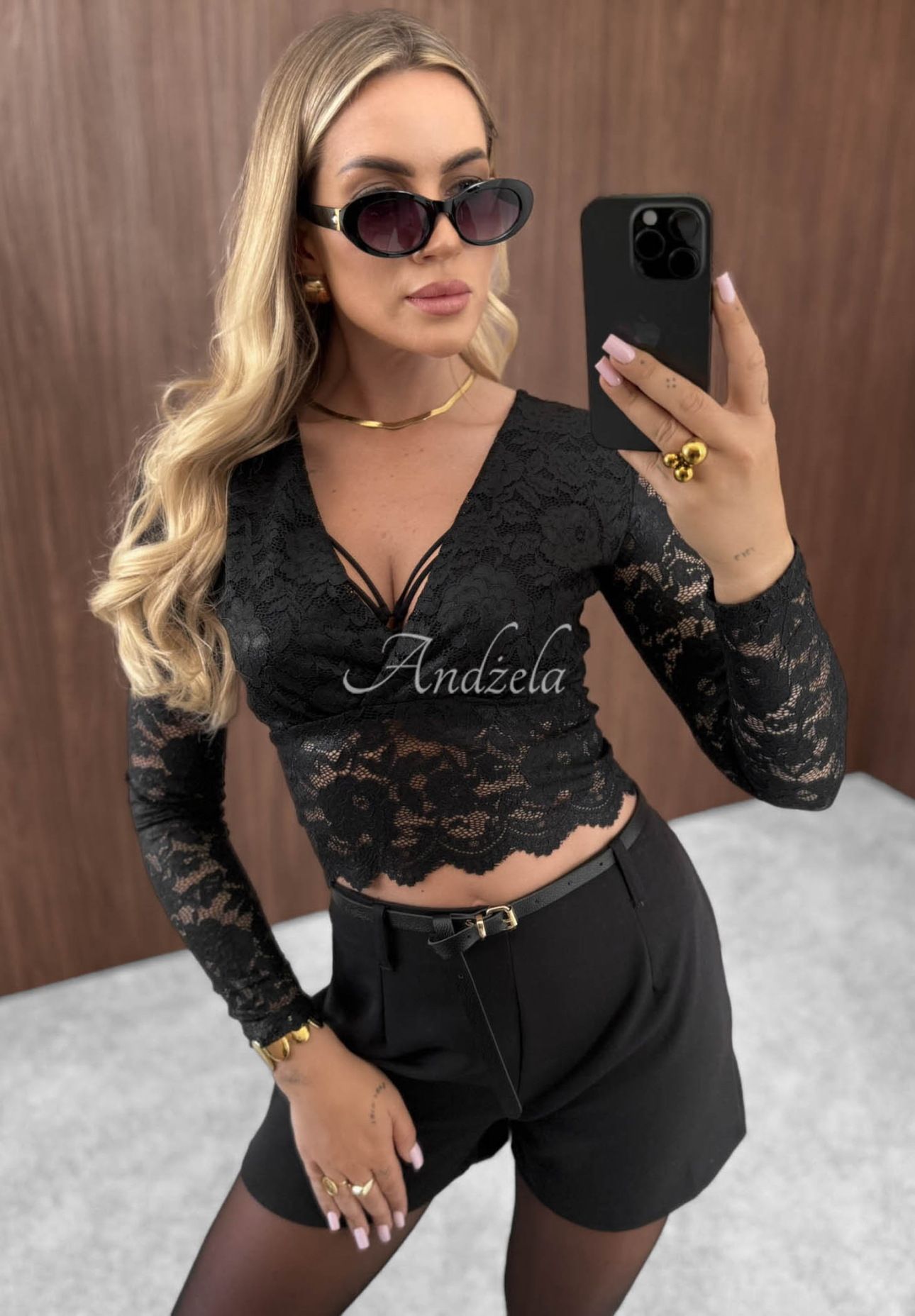 Bluză scurtă din dantelă, tip longsleeve Sweet Sin