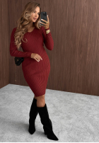 Prążkowana Rochie midi longsleeve z dekoltem Lost Romance bej