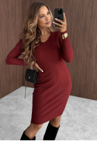 Prążkowana Rochie midi longsleeve z dekoltem Lost Romance bej