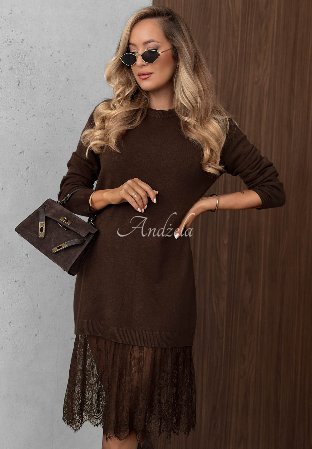 Rochie tricotată cu dantelă din vâscoză Secret Romance