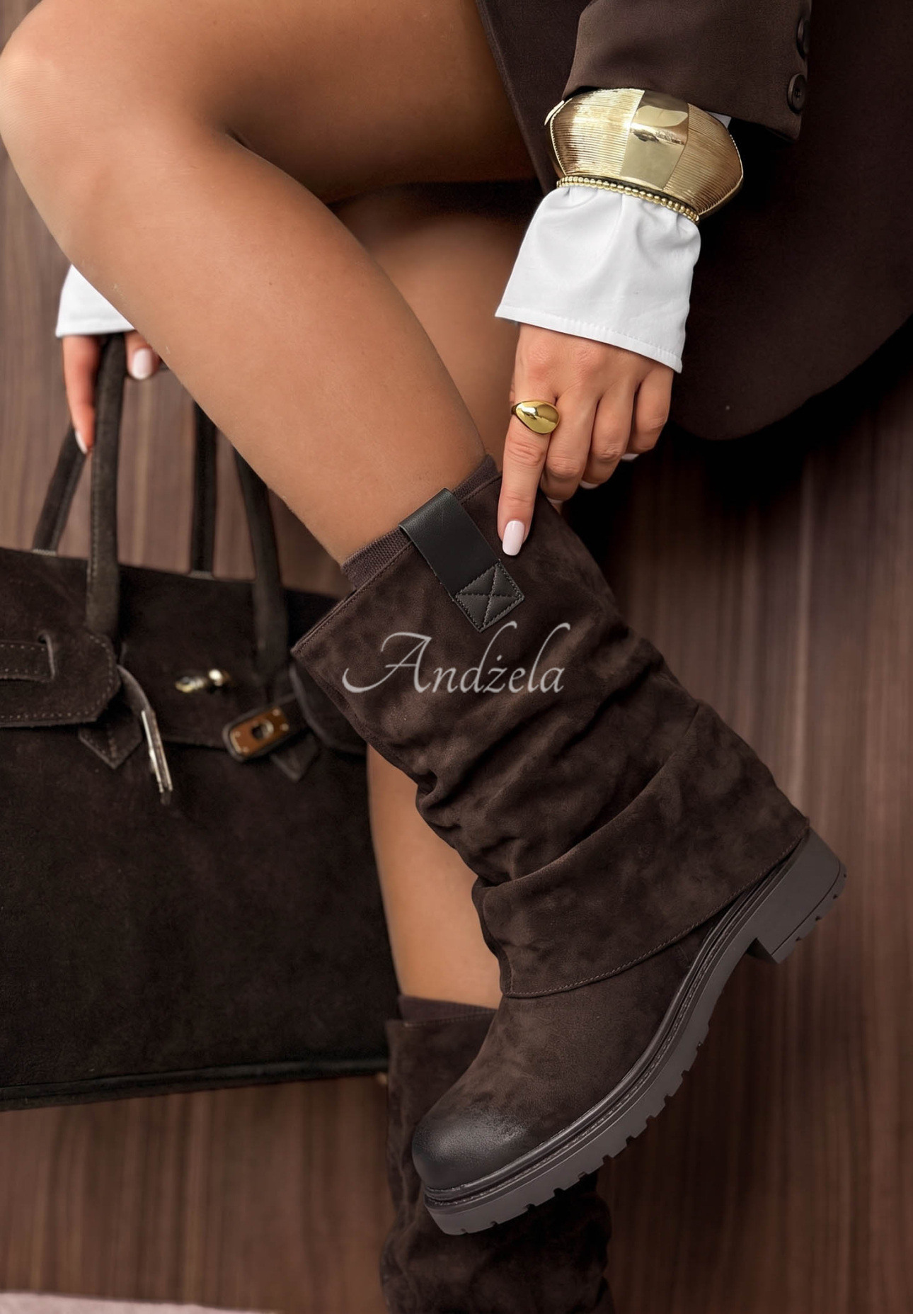 Botine din piele întoarsă cu pliuri Cozy Steps