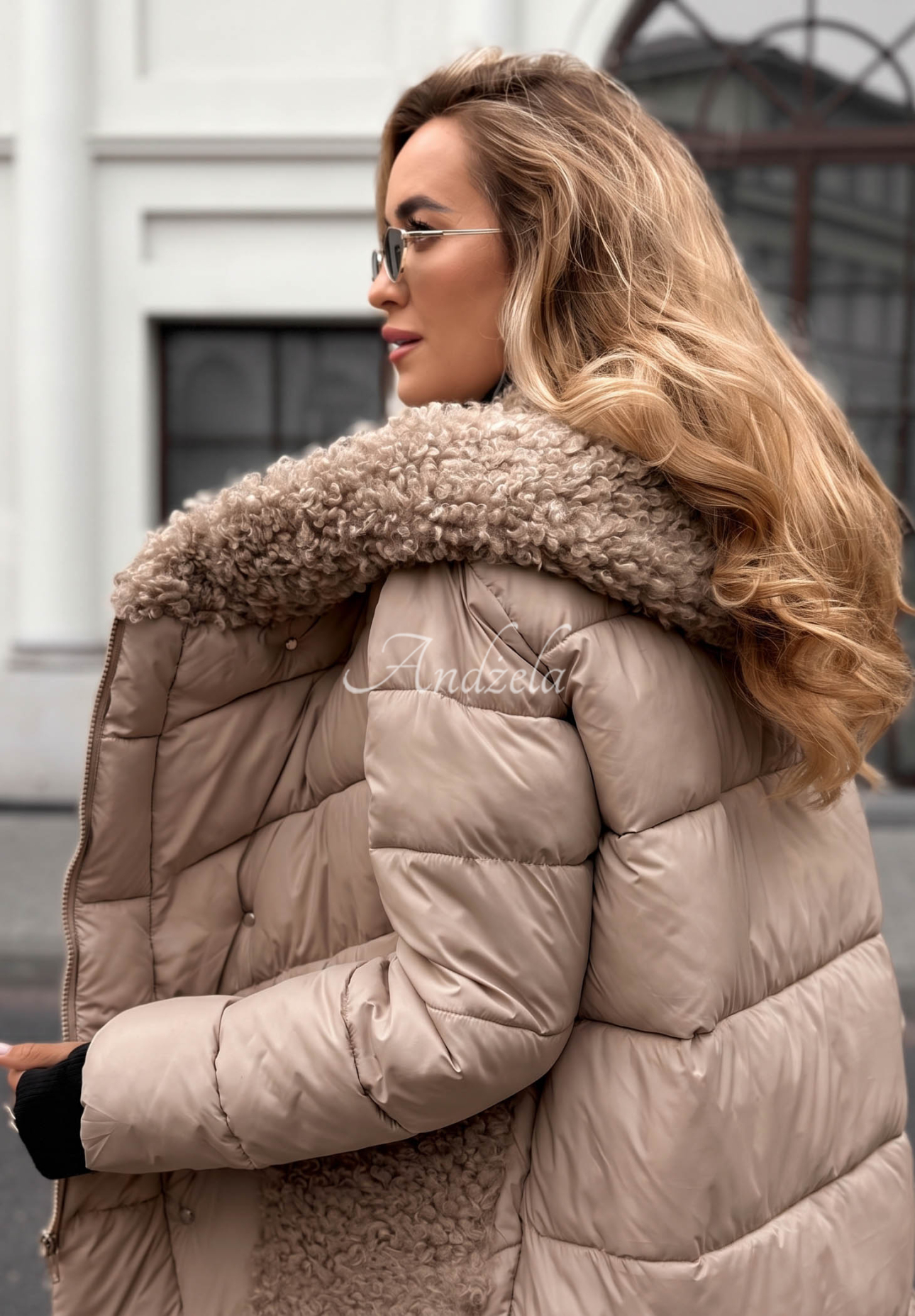 Geacă lungă matlasată Long Cold Winter din imitație de lână de miel