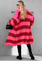 Długi Cardigan oversize z bufiastymi rękawami w paski October Charm niebiesko-ciocolatiu