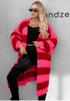 Długi Cardigan oversize z bufiastymi rękawami w paski October Charm niebiesko-ciocolatiu
