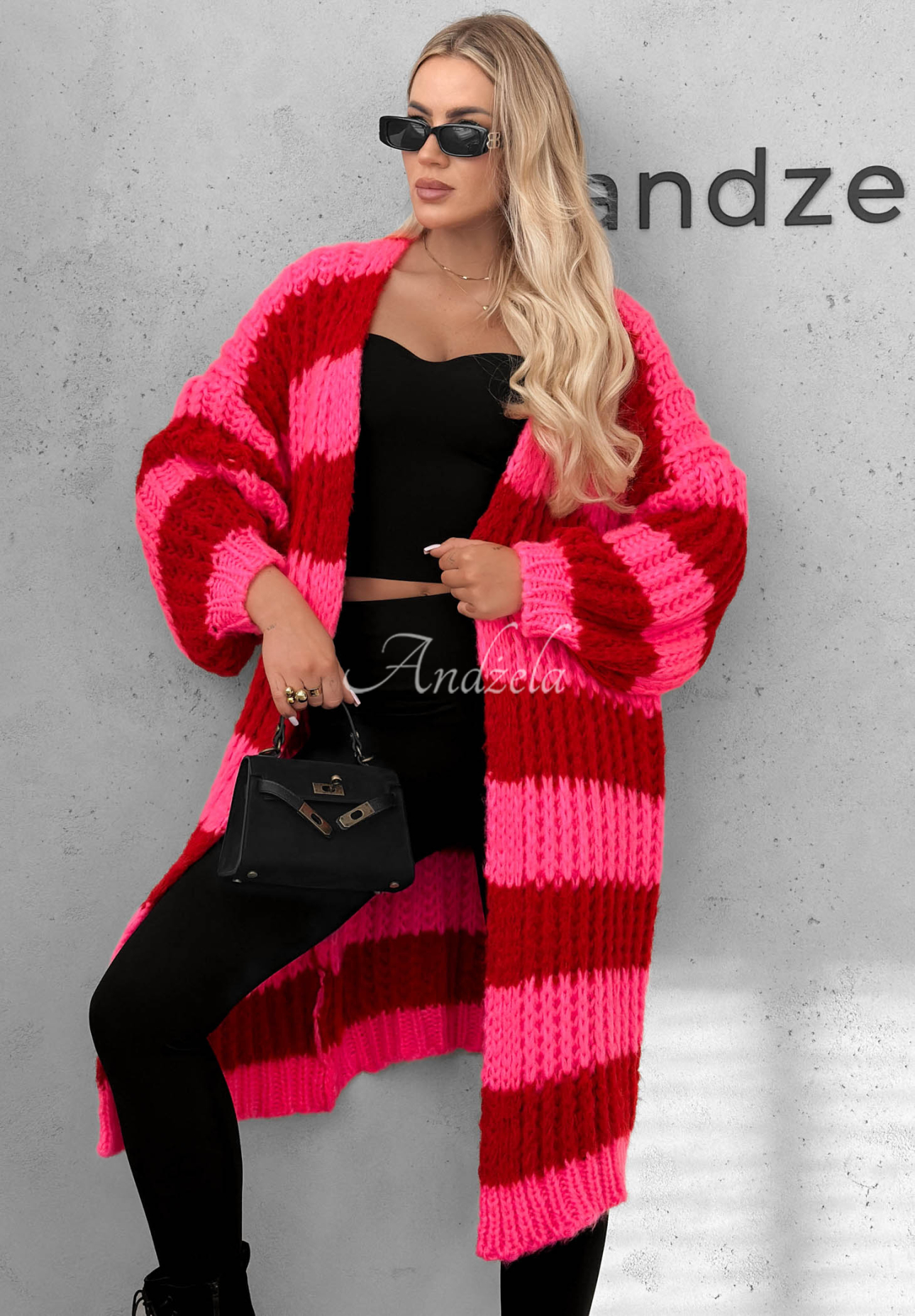 Cardigan lung în dungi cu mâneci bufante October Charm