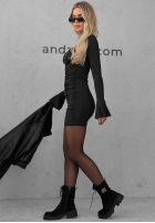 Rochie mini z marszczeniami i długimi rękawami Pretty Trouble negru