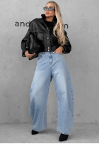 Pantaloni din denim wide leg Amber Avenue albastru deschis