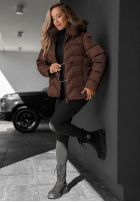 Scurtă pikowana Geacă z futerkiem przy kapturze Frost Belle ciocolatie