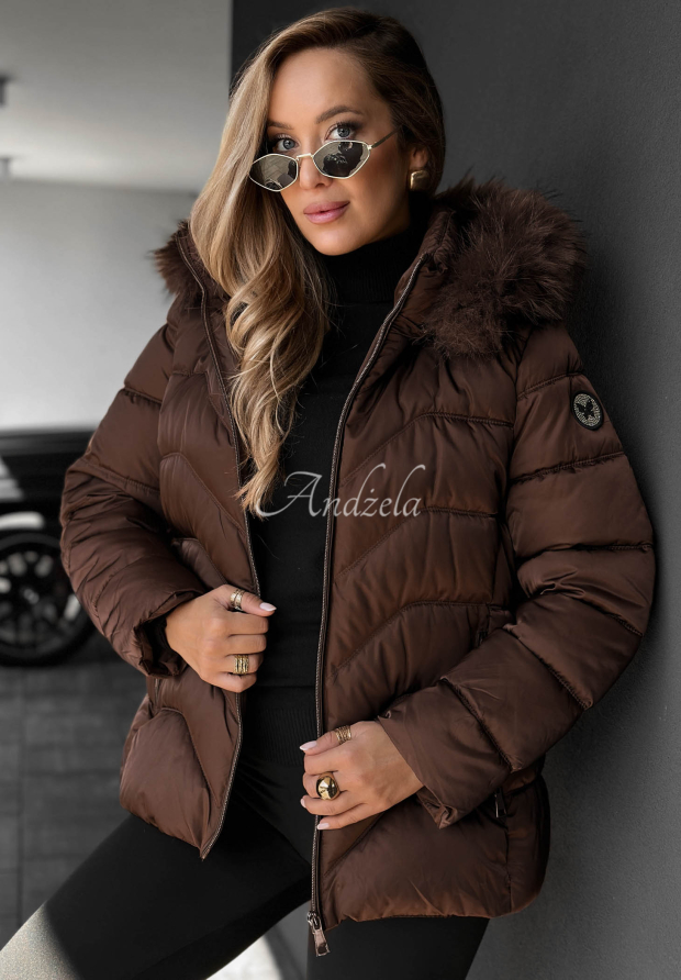 Geacă scurtă matlasată cu blăniță la glugă Frost Belle