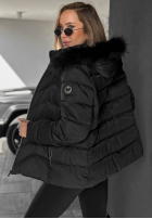 Scurtă pikowana Geacă z futerkiem przy kapturze Frost Belle ciocolatie