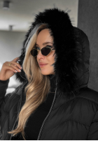 Scurtă pikowana Geacă z futerkiem przy kapturze Frost Belle ciocolatie