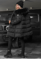 Długa pikowana Geacă z futerkiem Winter Sunday negru