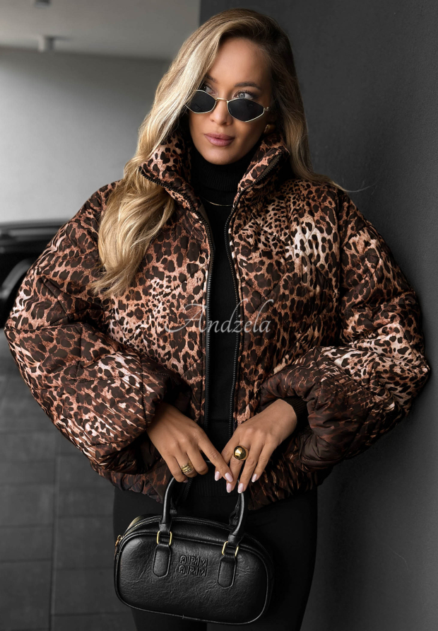 Geacă bomber matlasată cu imprimeu leopard Wild Freeze